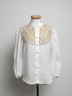 Zimmermann ivory and tan embroidered Jeannie blouse, size 2/4